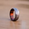 Hand forged Domed Shape Damascus Ring Red & Black Color wood sleeve for comfort wear