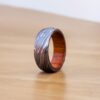 Whiskey Barrel Handcrafted Damascus Steel Promise Rings for Men Wooden Inlay Elegant Wood Wedding Bands | Artisan Wood Ring