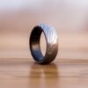 Handcrafted Damascus Steel Ring Dark Wooden Inlay Elegant Wood Wedding Bands Couples Promise Ring - Image 3