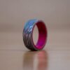 Damascus Ring Handmade Red Wood Inlay Affordable Wedding Band