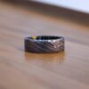 Damascus Ring Flat Shape Promise Ring Green & Skin Wood Sleeve Promise Ring - Image 4