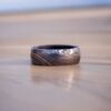 Handcrafted Damascus Steel Ring Dark Wooden Inlay Elegant Wood Wedding Bands Couples Promise Ring - Image 4