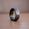 Damascus Ring Flat Shape Promise Ring Green & Skin Wood Sleeve Promise Ring - Image 5
