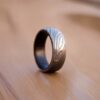 Handcrafted Damascus Steel Ring Dark Wooden Inlay Elegant Wood Wedding Bands Couples Promise Ring - Image 5