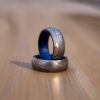 Damascus Steel Ring Twist Pattern with Blue Pakka wood sleeve for comfort wear - Image 9